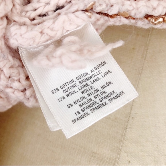 Anthro Moth Metallic Gold Wool Blend Rose Pink Chunky Open Knit Pullover Sweater - Picture 7 of 9